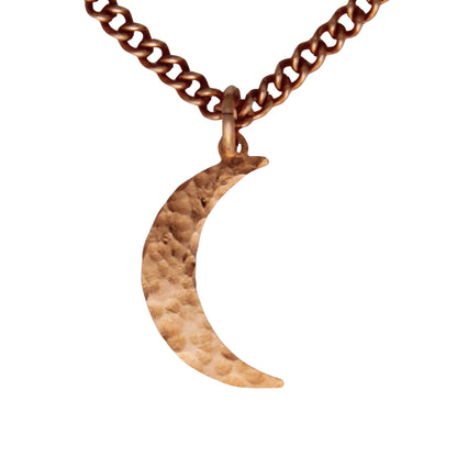 Luna Crescent Moon Copper Necklace Set Solid Copper Hammered Moon Pendant Chain Matching Earrings