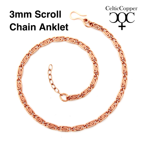 Solid Copper Anklet Set Celtic Scroll Chain Anklets AC61S Adjustable Matching Copper Ankle Chains