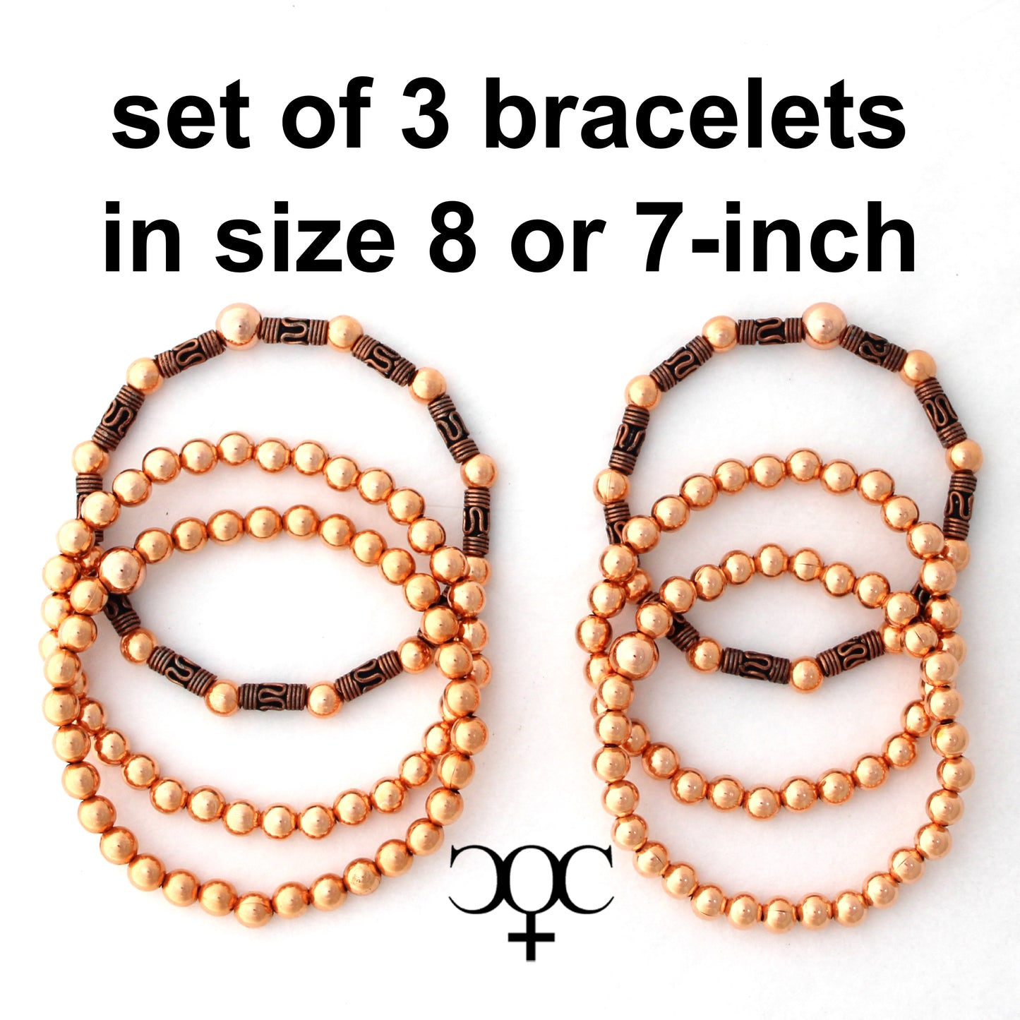 Set of 3 Copper Beaded Bracelets Round Beaded Elastic Bracelets Handmade Vintage Copper Bracelet