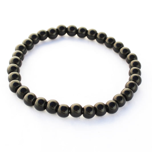 Black Agate Darkest Night Bracelet 6mm Round Beaded Elastic Stretch Bracelet