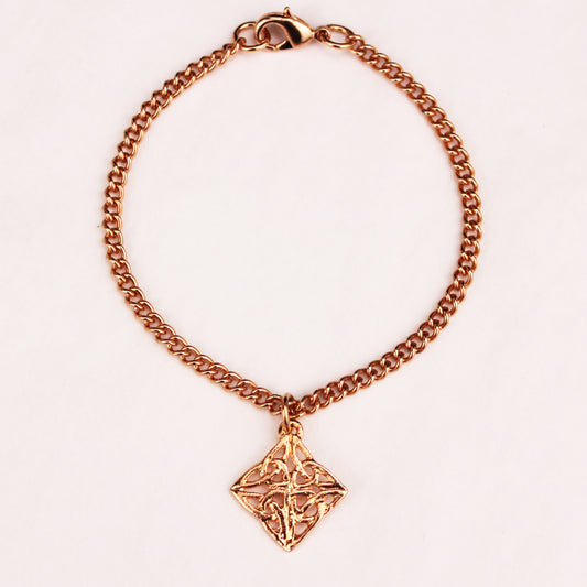 Celtic Knotwork Diamond Charm Bracelet Solid Copper Curb Chain Bracelet With Diamond Charm