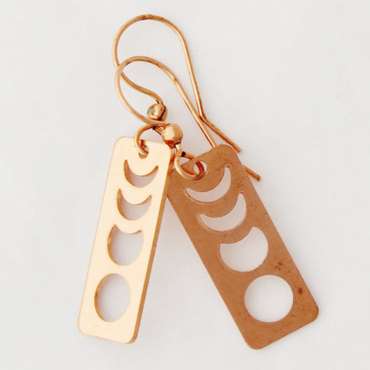 Copper Moon Phase Charm Earrings Post Or Wire Solid Copper Lunar Phase Eclipse Earring Dangles