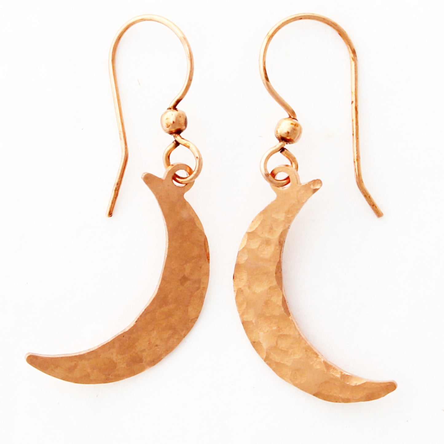 Luna Crescent Moon Copper Charm Earrings Hammered Copper Moon Charms On Post Or Wire Earrings