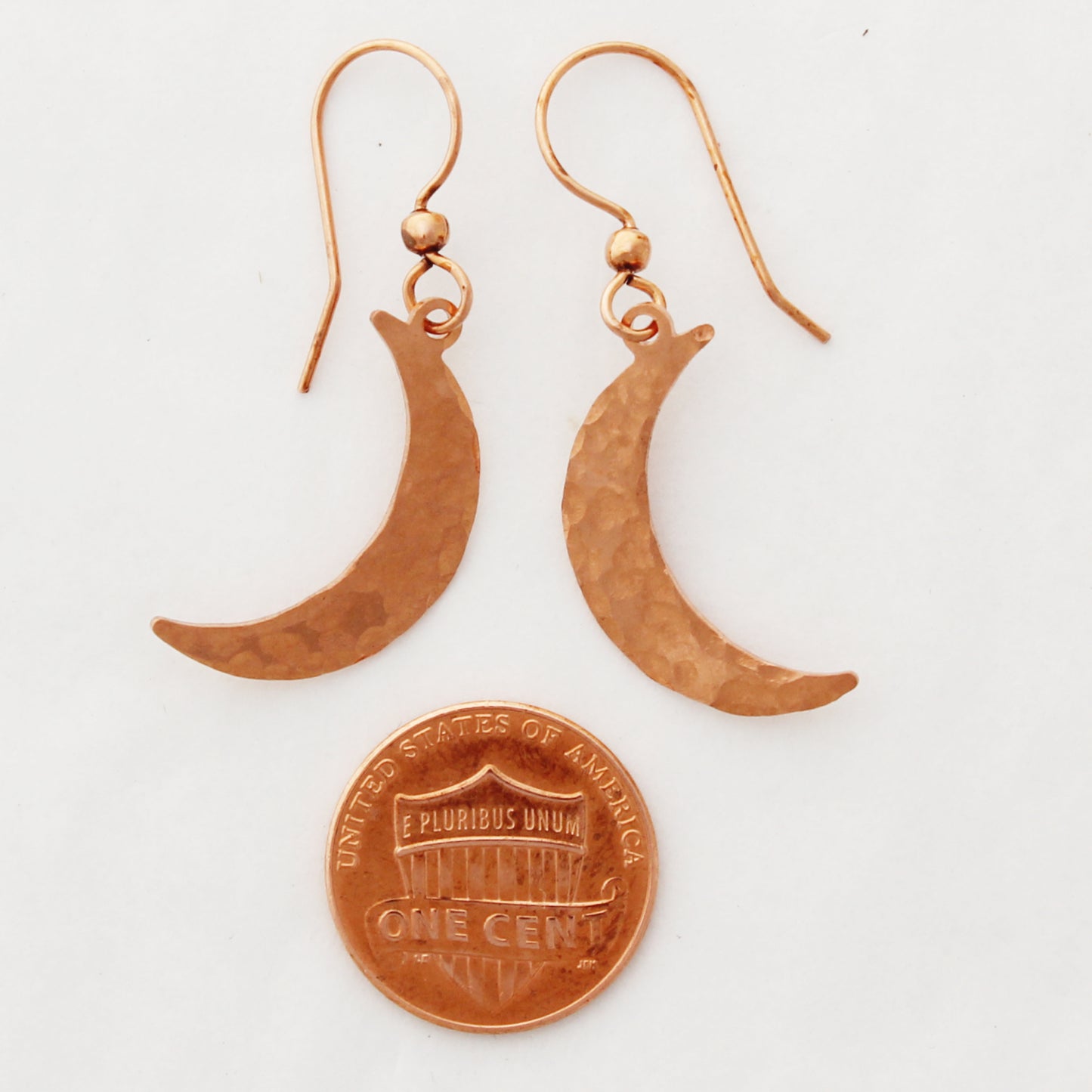 Luna Crescent Moon Copper Charm Earrings Hammered Copper Moon Charms On Post Or Wire Earrings