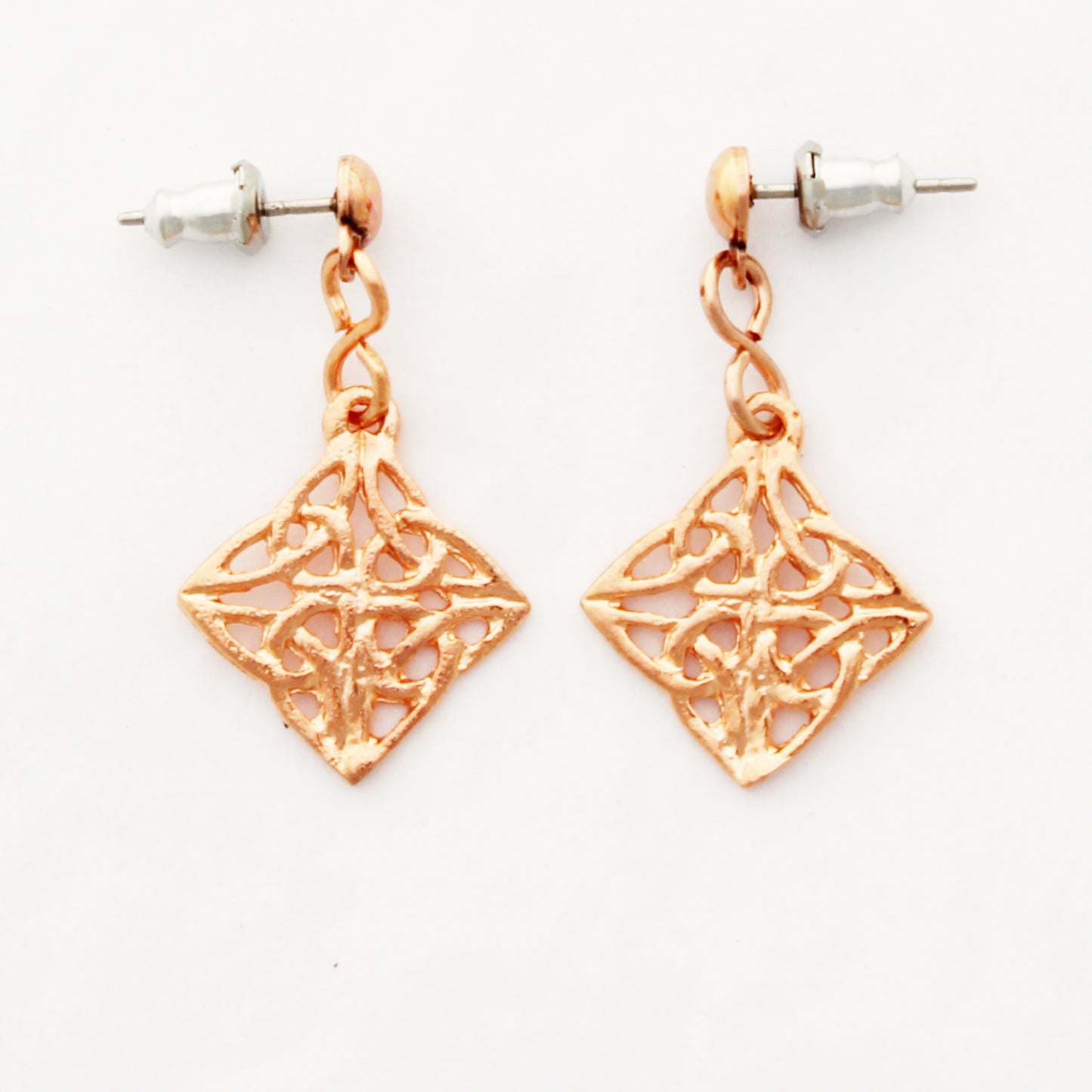 Celtic Knotwork Diamond Charm Earrings Solid Copper Diamond Shaped Earring Dangles