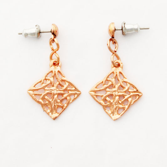 Celtic Knotwork Diamond Charm Earrings Solid Copper Diamond Shaped Earring Dangles