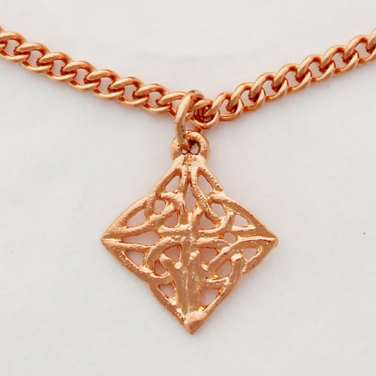 Celtic Knotwork Diamond Charm Necklace Solid Copper Curb Chain Necklace With Diamond Shaped Pendant