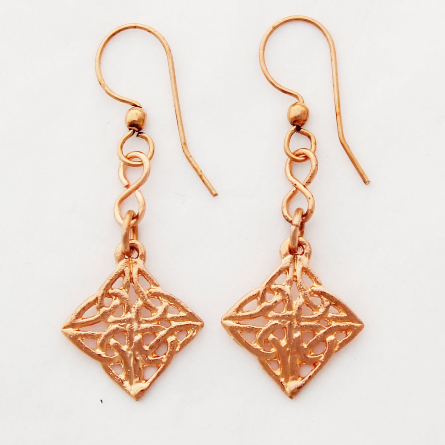 Celtic Knotwork Diamond Charm Earrings Solid Copper Diamond Shaped Earring Dangles