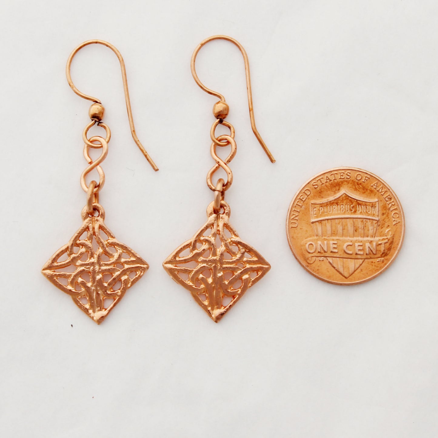 Celtic Knotwork Diamond Charm Earrings Solid Copper Diamond Shaped Earring Dangles