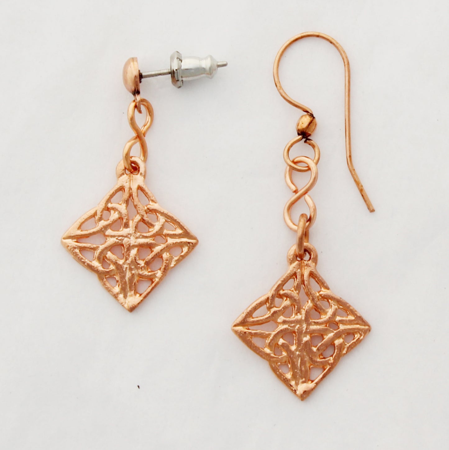 Celtic Knotwork Diamond Charm Earrings Solid Copper Diamond Shaped Earring Dangles