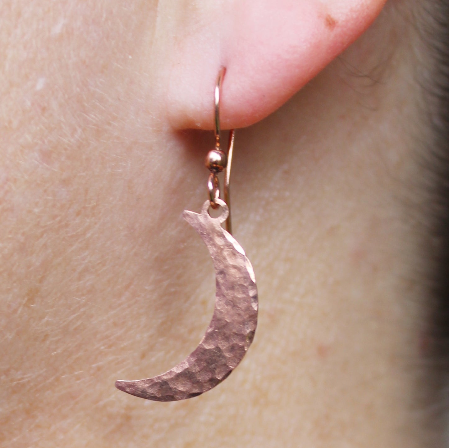 Luna Crescent Moon Copper Charm Earrings Hammered Copper Moon Charms On Post Or Wire Earrings