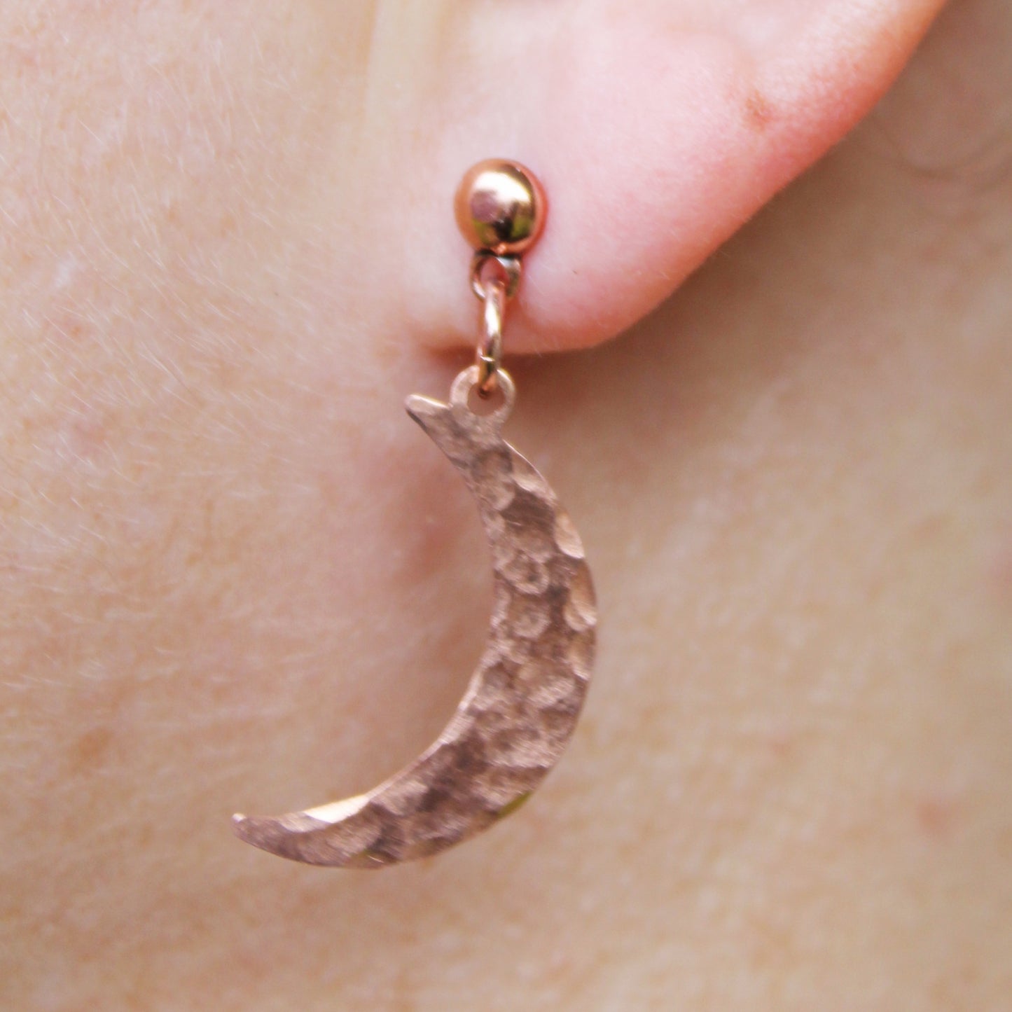 Luna Crescent Moon Copper Charm Earrings Hammered Copper Moon Charms On Post Or Wire Earrings