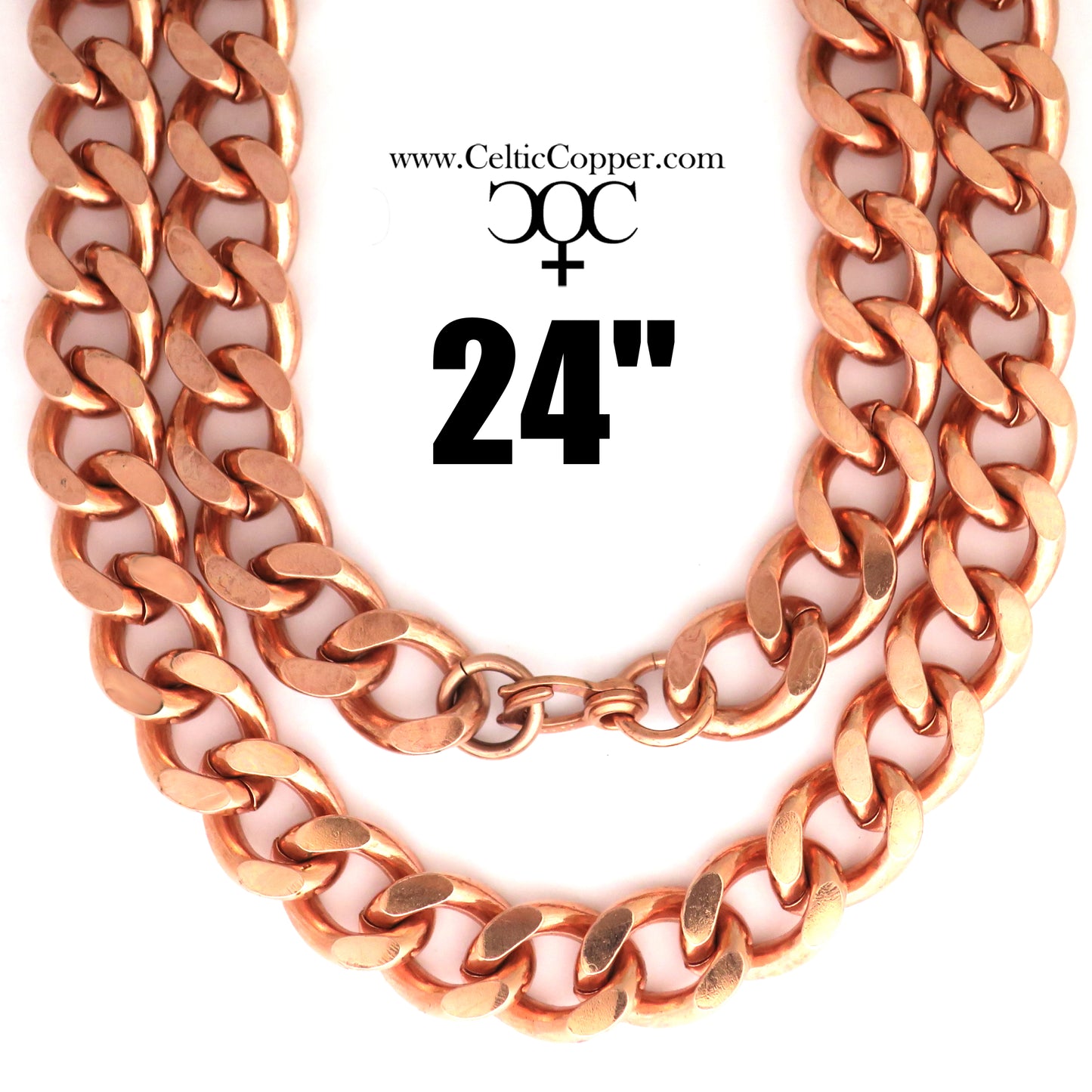 Men's Copper Chain Set Chunky 16mm Copper Cuban Curb Chain Set SET162 Solid Copper 24 Inch Necklace Matching Copper Bracelet Chain