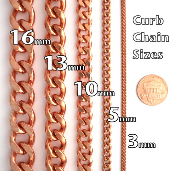 Solid Copper Necklace Chain Heavy Cuban Curb Chain Necklace NC76 Rugged 10mm Solid Copper Curb Chain Necklace 18 Inch Chain