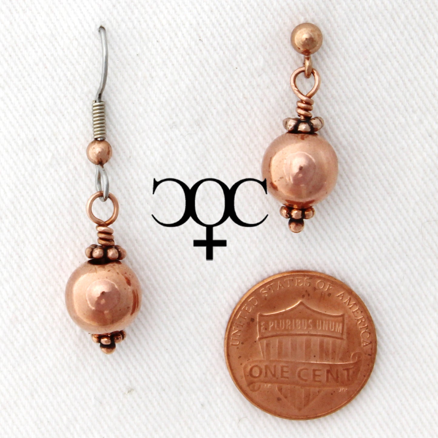 Copper Bauble Drop Earrings EC9M Solid Copper 9mm Round Ornate Bead Earrings