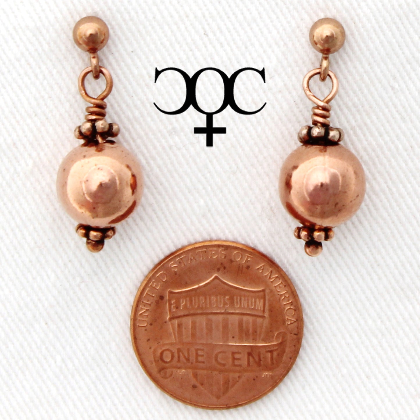 Copper Bauble Drop Earrings EC9M Solid Copper 9mm Round Ornate Bead Earrings