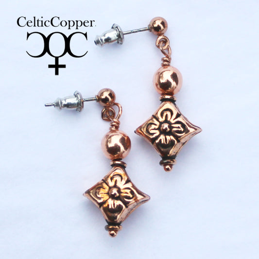 Copper Bead Drop Earrings 14mm Copper Diamond Bead Earrings Post French Wire Lever Back Earrings