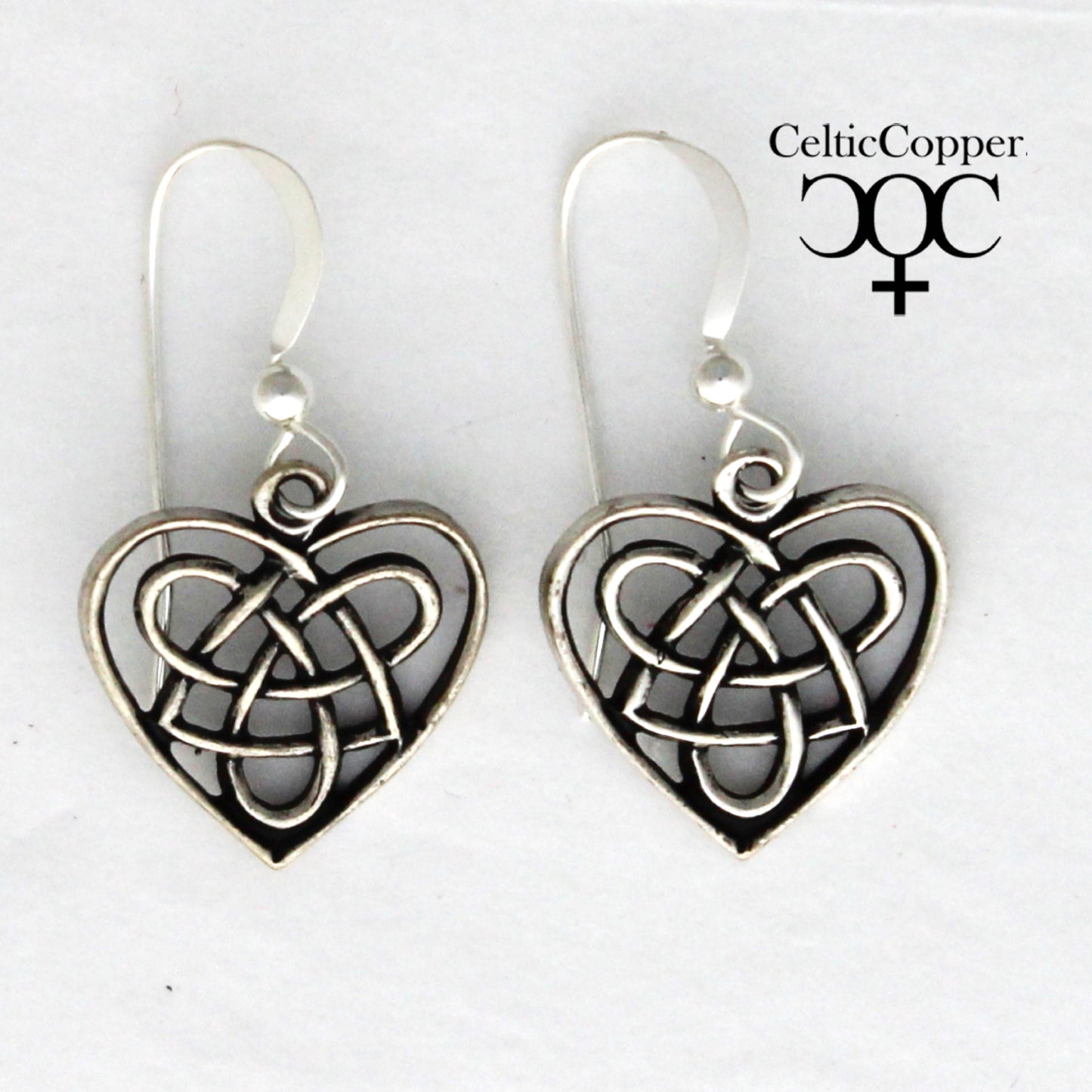 Sterling Silver Celtic Knotwork Heart Earrings Solid Silver Heart Shaped Drop Earrings