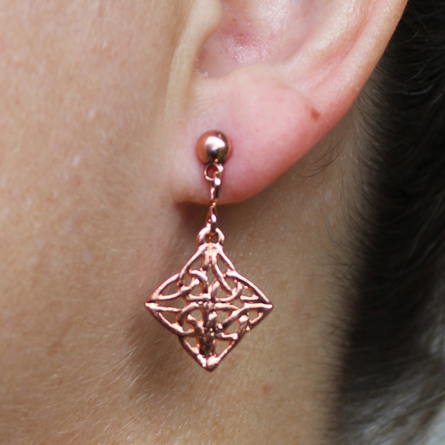 Celtic Knotwork Diamond Charm Earrings Solid Copper Diamond Shaped Earring Dangles