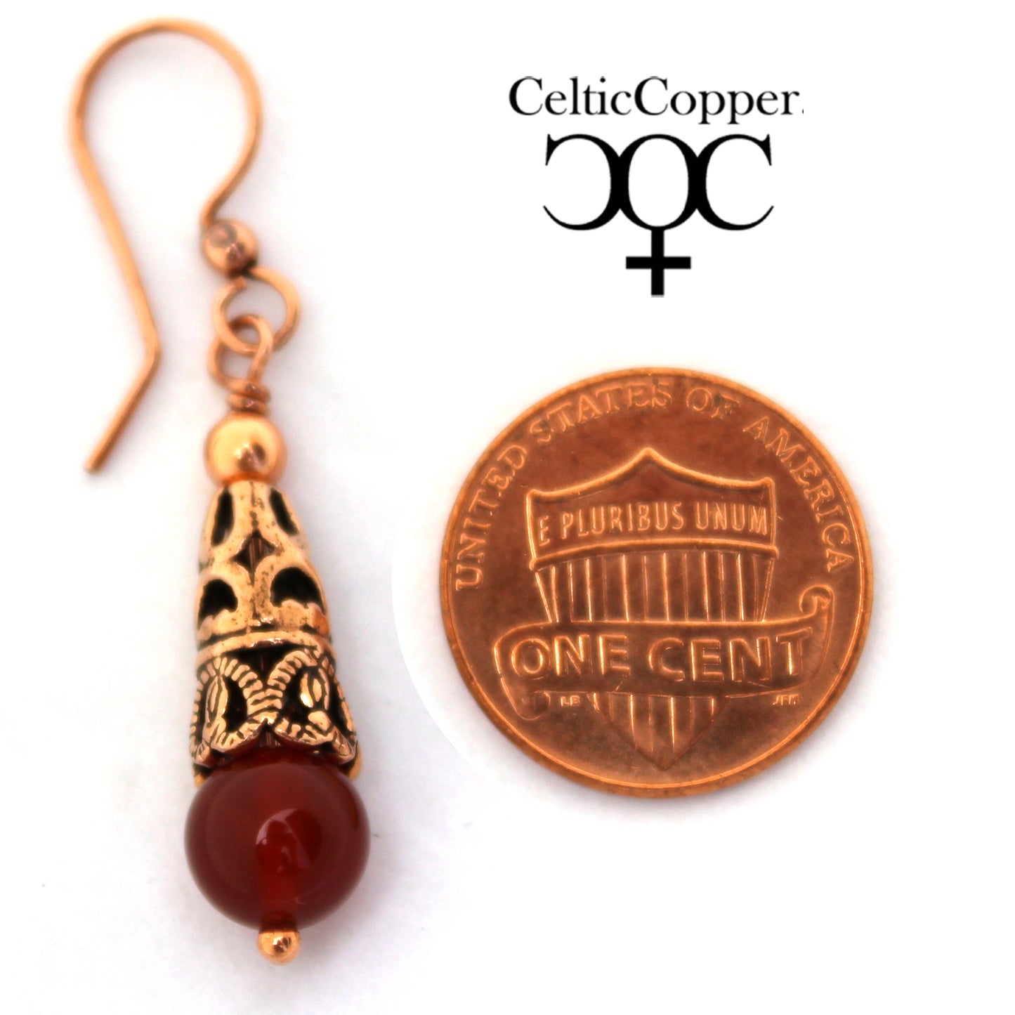 Copper Carnelian Earrings With Handmade Vintage Copper Cone Beads 8mm Carnelian Agate  Earrings