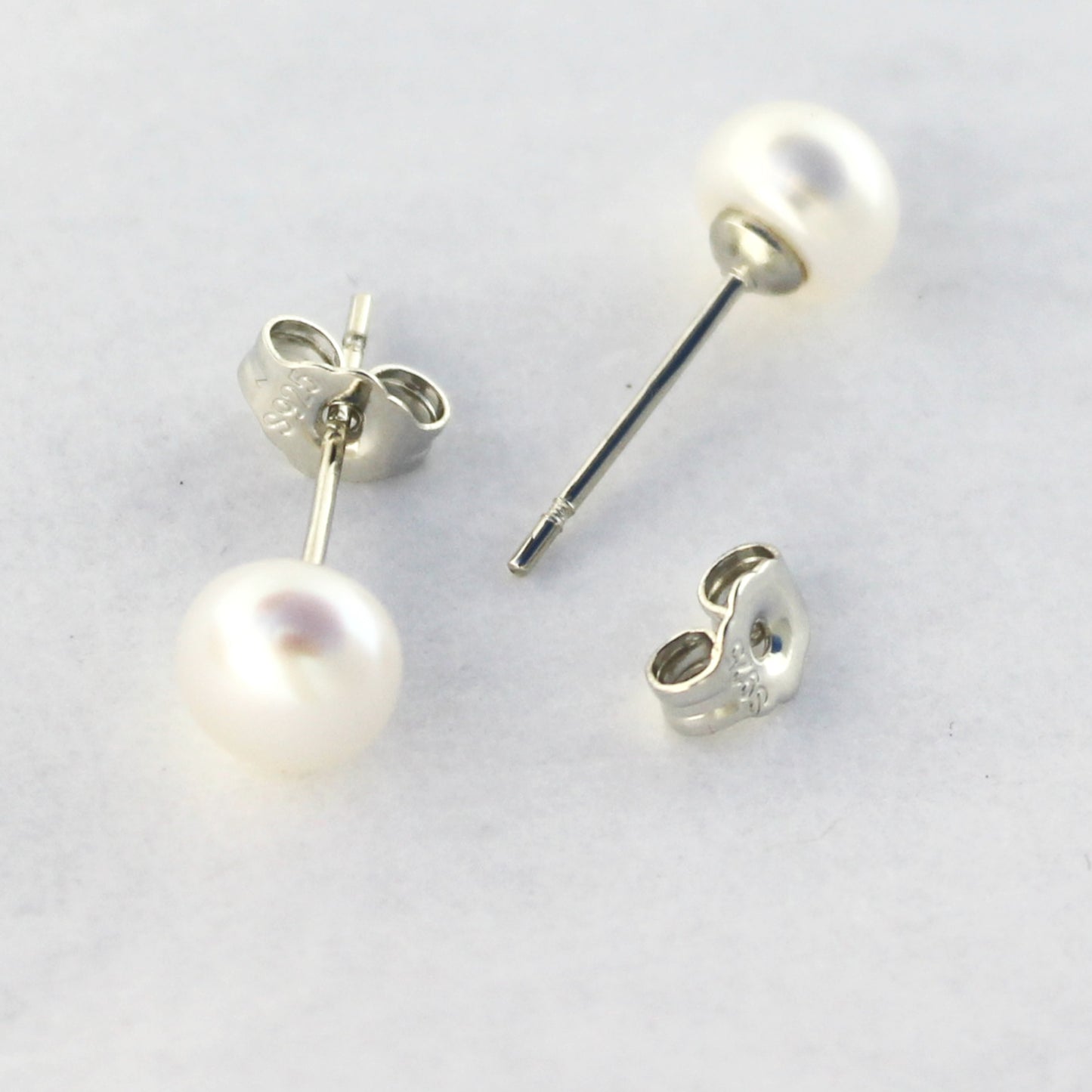 Pearl Stud Earrings Sterling Silver Posts Round 6mm Creamy White Natural Pearl Silver Stud Earrings