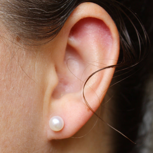 Pearl Stud Earrings Sterling Silver Posts Round 6mm Creamy White Natural Pearl Silver Stud Earrings