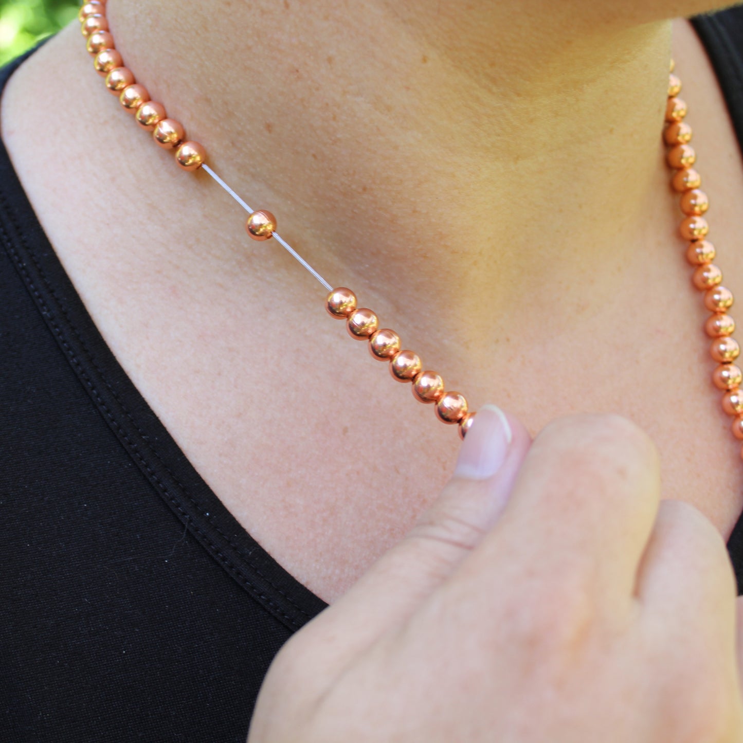 Copper Beaded Necklace Easy Wear Elastic Stretch Necklace Shiny 6mm Round Solid Copper Beads