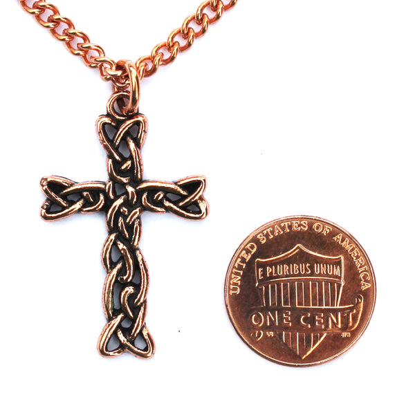 Celtic Knotwork Cross Necklace Large Solid Copper Cross Pendant On Solid Copper Curb Chain Necklace