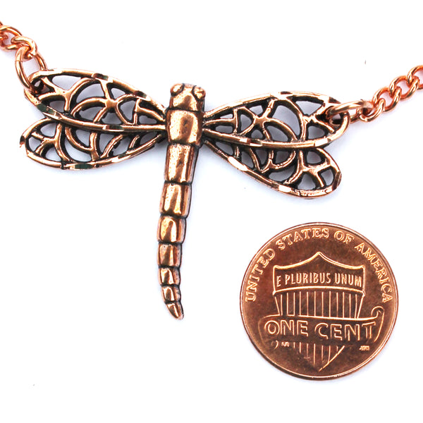 Copper Dragonfly Pendant Necklace Copper Festoon Curb Chain Necklace 30 mm Lucky Dragonfly Charm