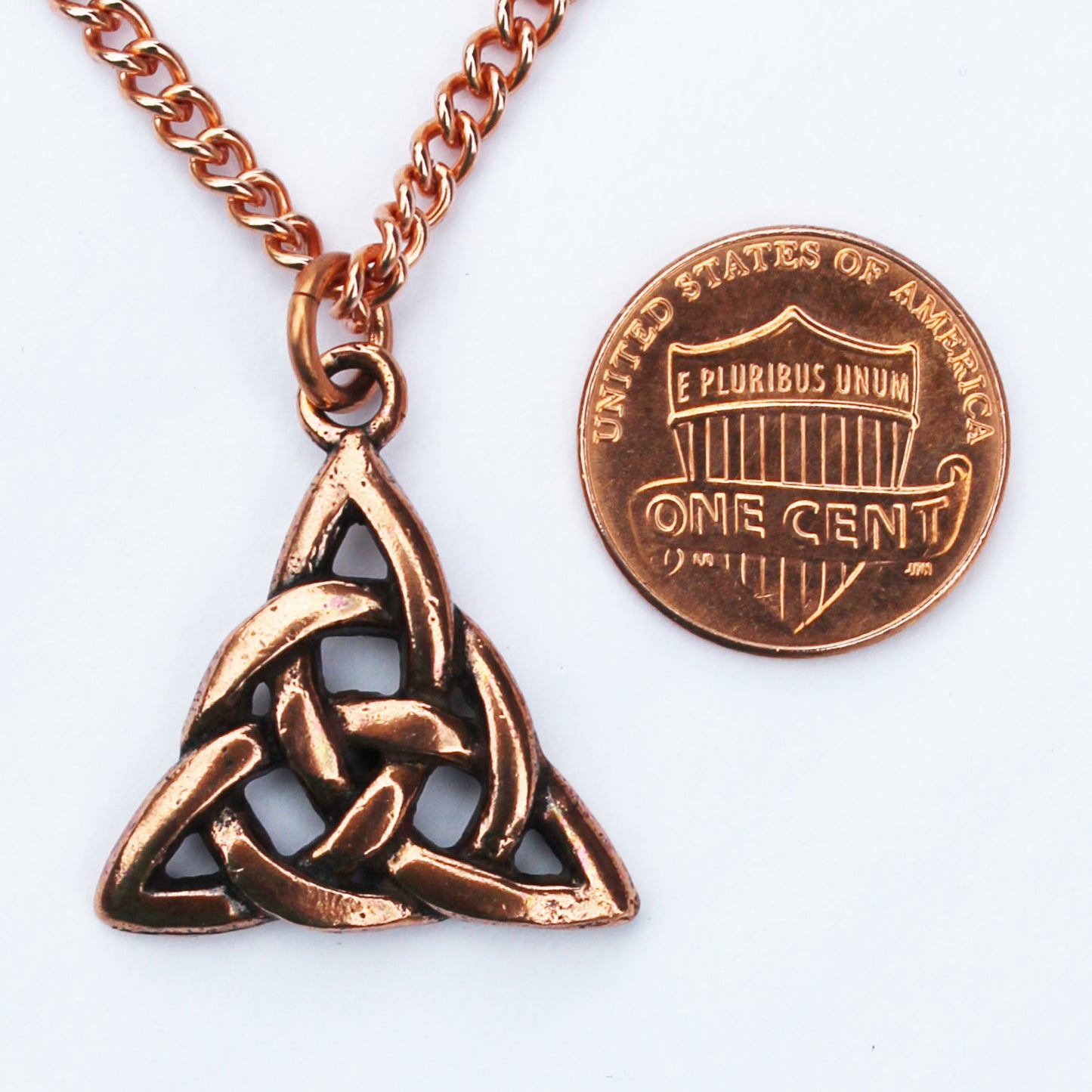 Nordic Trine Pendant Necklace Solid Copper Triquetra Pendant Necklace On Solid Copper Curb Chain