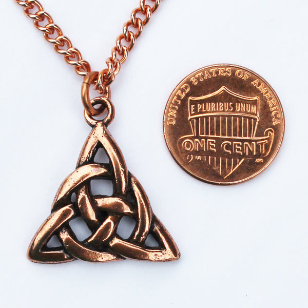 Nordic Trine Pendant Necklace Solid Copper Triquetra Pendant Necklace On Solid Copper Curb Chain