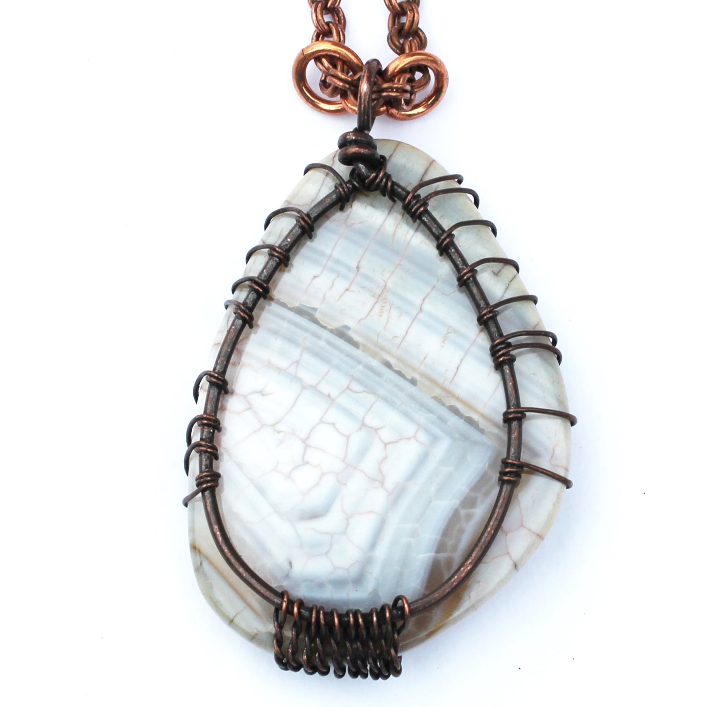 Winter Tree Agate Cabochon Necklace Copper Wire Tree Pendant 16-Inch Solid Copper Double Cable Chain