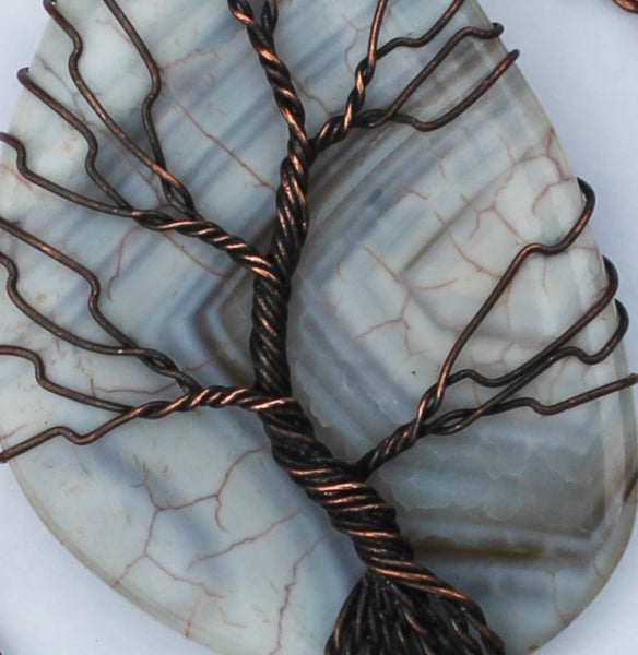 Winter Tree Agate Cabochon Necklace Copper Wire Tree Pendant 16-Inch Solid Copper Double Cable Chain