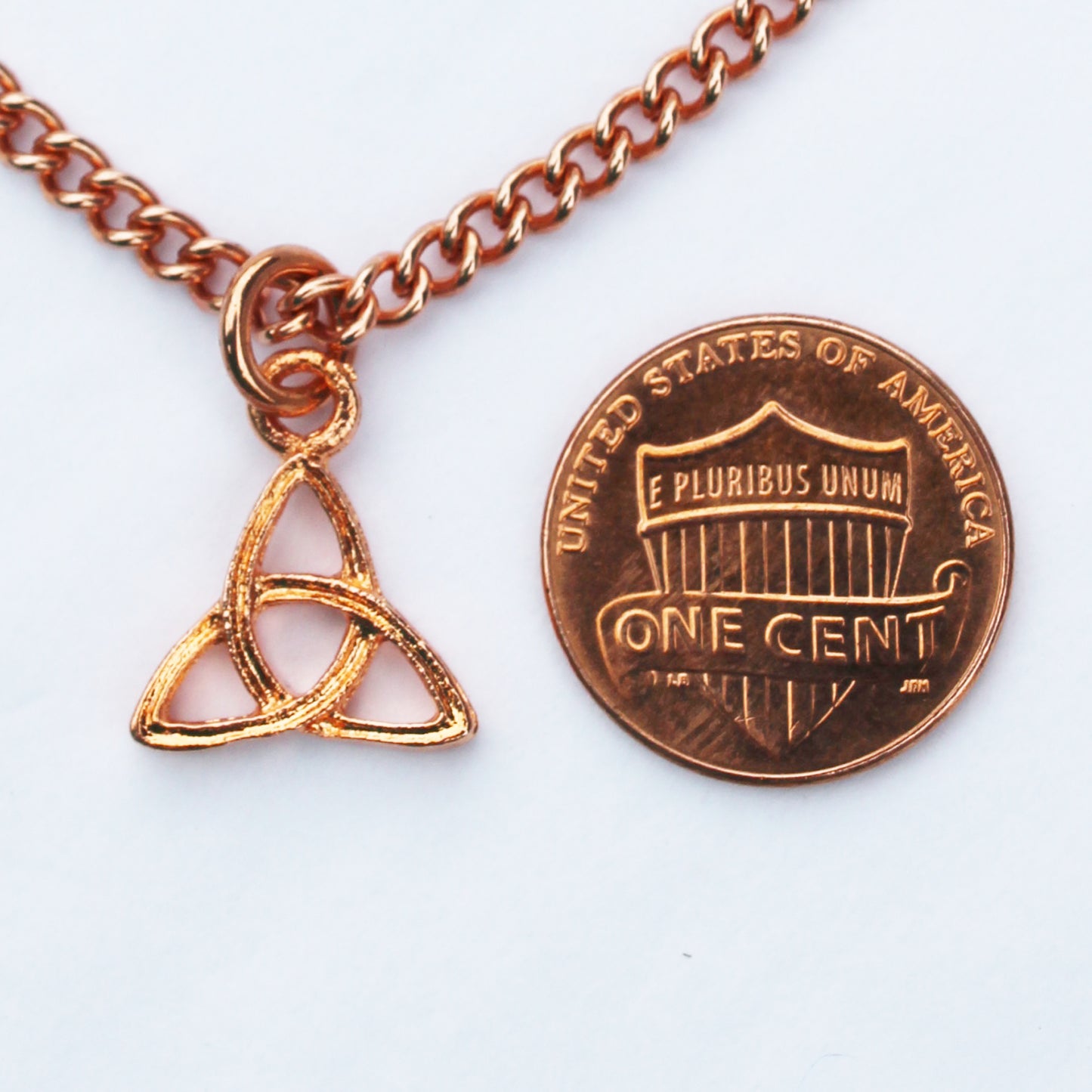 Copper Trinity Pendant Necklace Solid Copper Adjustable Curb Chain Necklace Triquetra Pendant Charm