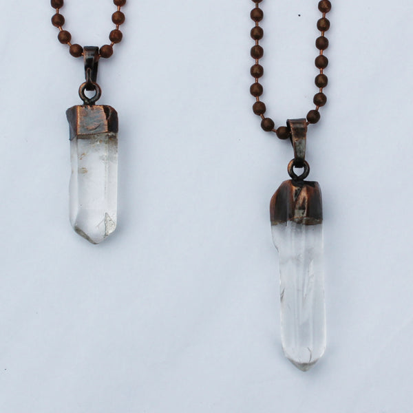 Natural Quartz Crystal Pendant Necklace Copper Electroplate Crystal Pendant Oxidized Copper Chain