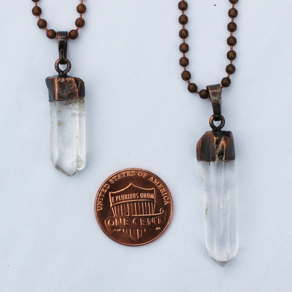 Natural Quartz Crystal Pendant Necklace Copper Electroplate Crystal Pendant Oxidized Copper Chain