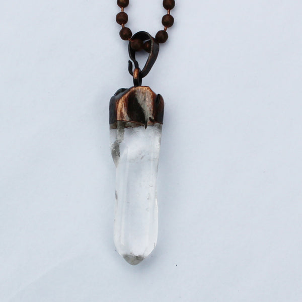 Natural Quartz Crystal Pendant Necklace Copper Electroplate Crystal Pendant Oxidized Copper Chain