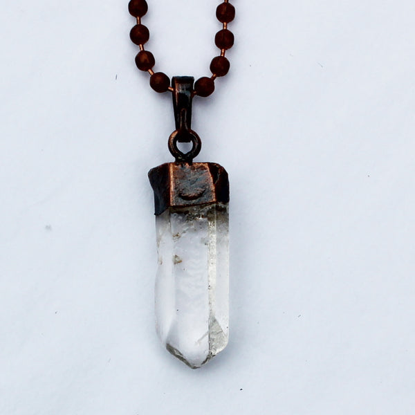 Natural Quartz Crystal Pendant Necklace Copper Electroplate Crystal Pendant Oxidized Copper Chain