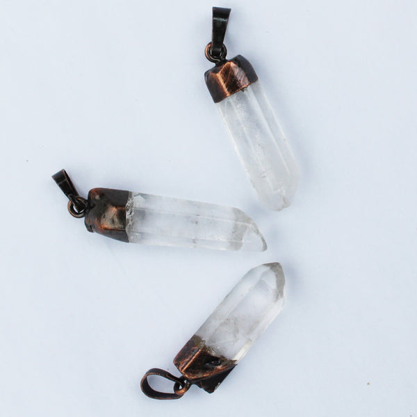 Natural Quartz Crystal Pendant Necklace Copper Electroplate Crystal Pendant Oxidized Copper Chain