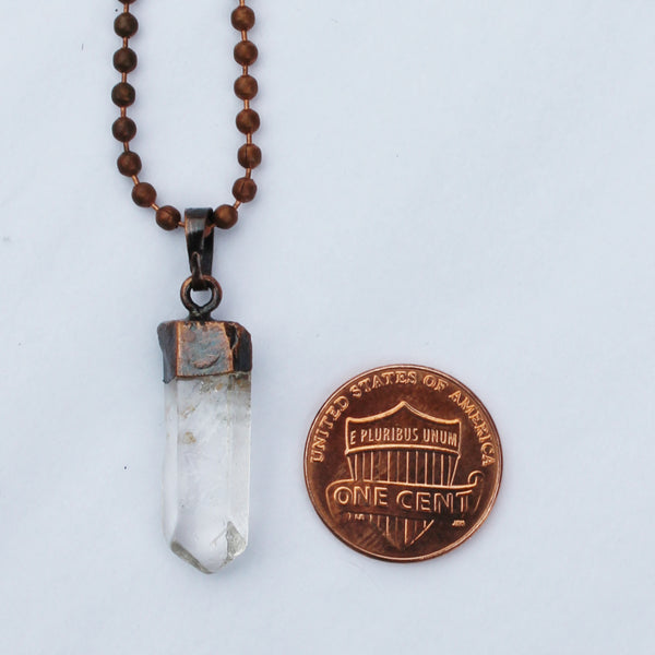 Natural Quartz Crystal Pendant Necklace Copper Electroplate Crystal Pendant Oxidized Copper Chain