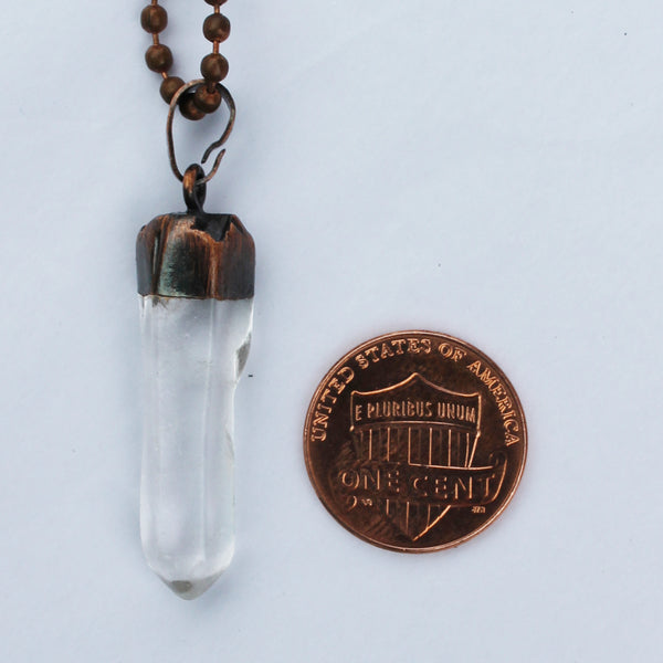 Natural Quartz Crystal Pendant Necklace Copper Electroplate Crystal Pendant Oxidized Copper Chain