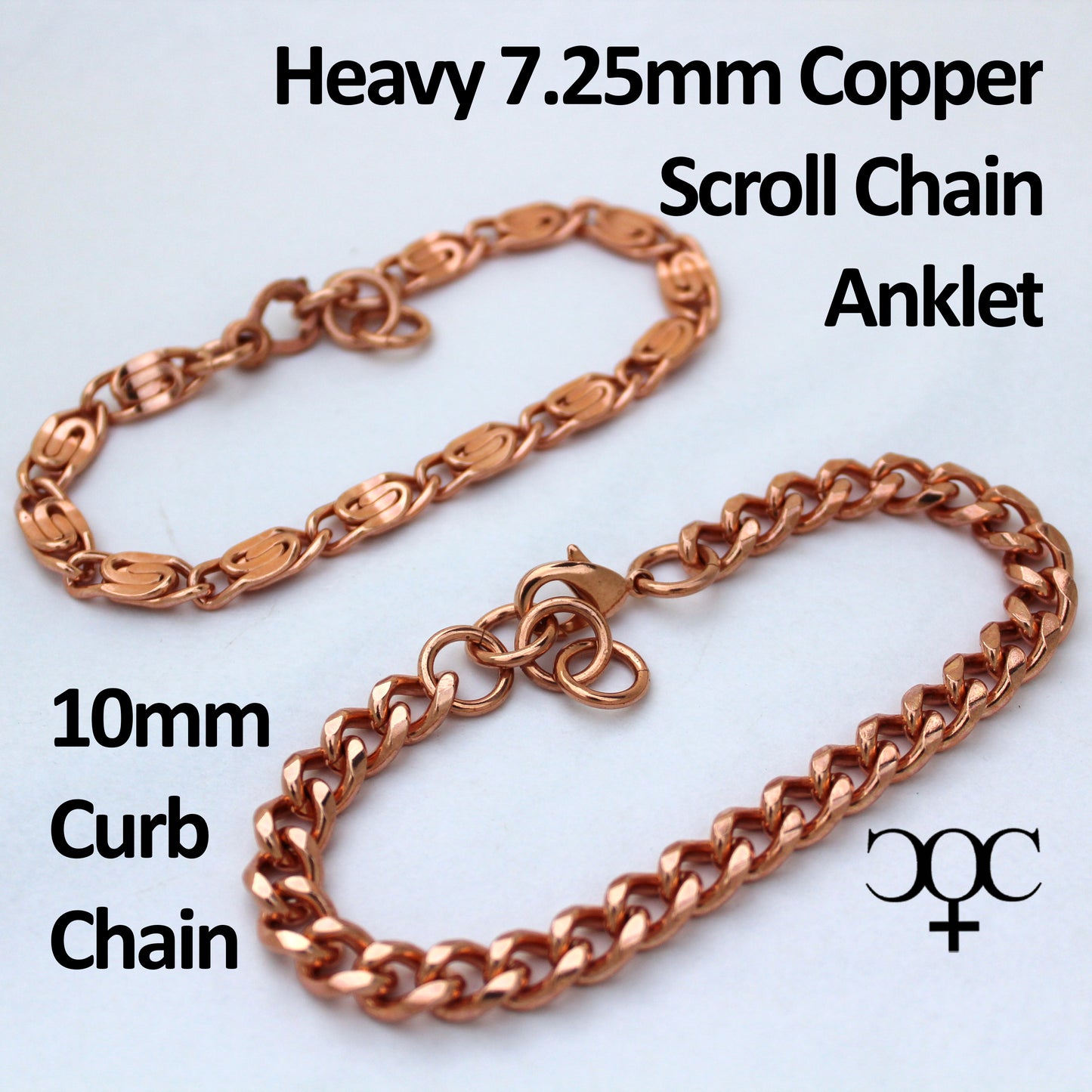 Copper Ankle Chain Heavy 9 mm Solid Copper Celtic Scroll Chain Anklet Adjustable Solid Copper Anklet Chain