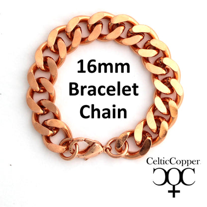 Solid Copper Super Chunky 16mm Curb Chain Bracelet B162R Men's Copper Cuban Curb Chain Bracelet 8.5 Inch