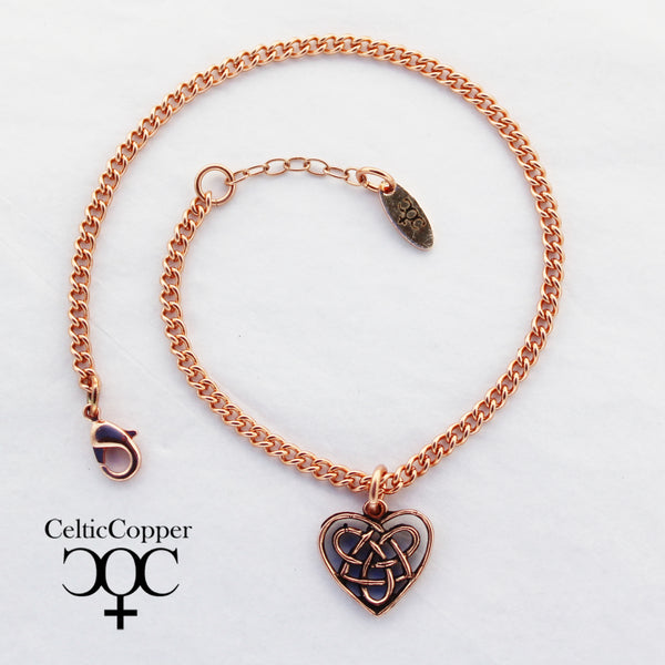 Celtic Heart Charm Ankle Chain Solid Copper Anklet Chain With Irish Love Knot Work Heart Charm