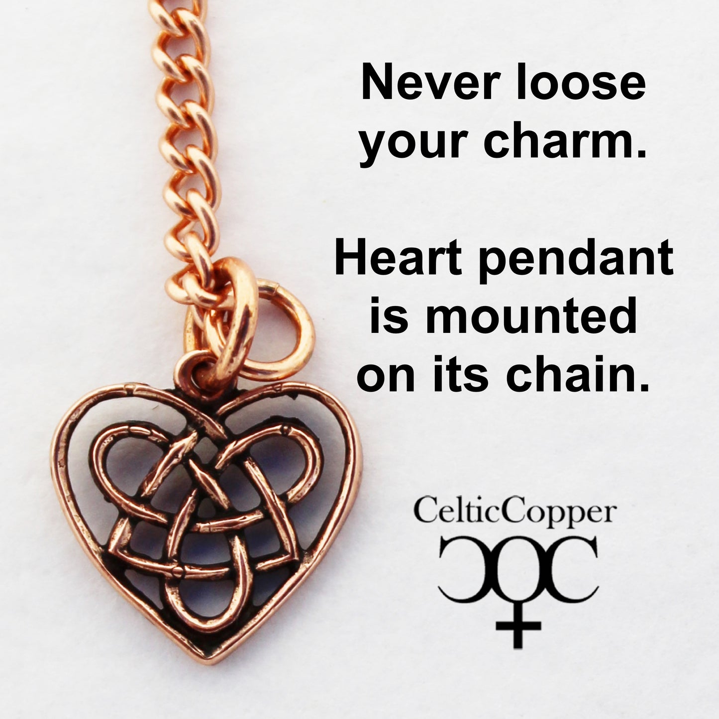 Celtic Copper Heart Necklace Adjustable Chain Irish Love Charm Jewelry Solid Copper Heart Pendant