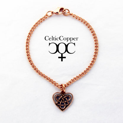 Celtic Heart Charm Bracelet Chain Solid Copper Bracelet Chain With Irish Love Knot Work Heart Charm