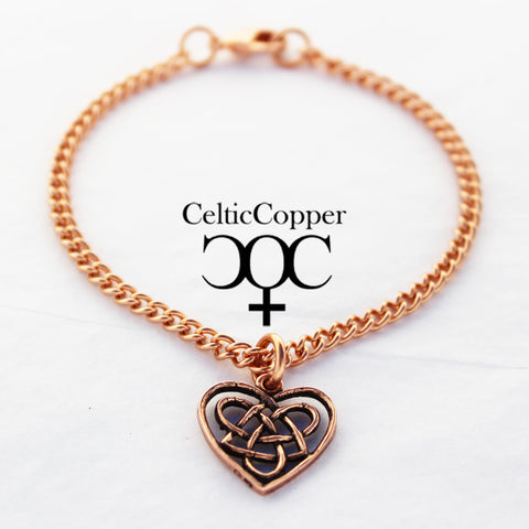 Celtic Heart Charm Bracelet Chain Solid Copper Bracelet Chain With Irish Love Knot Work Heart Charm