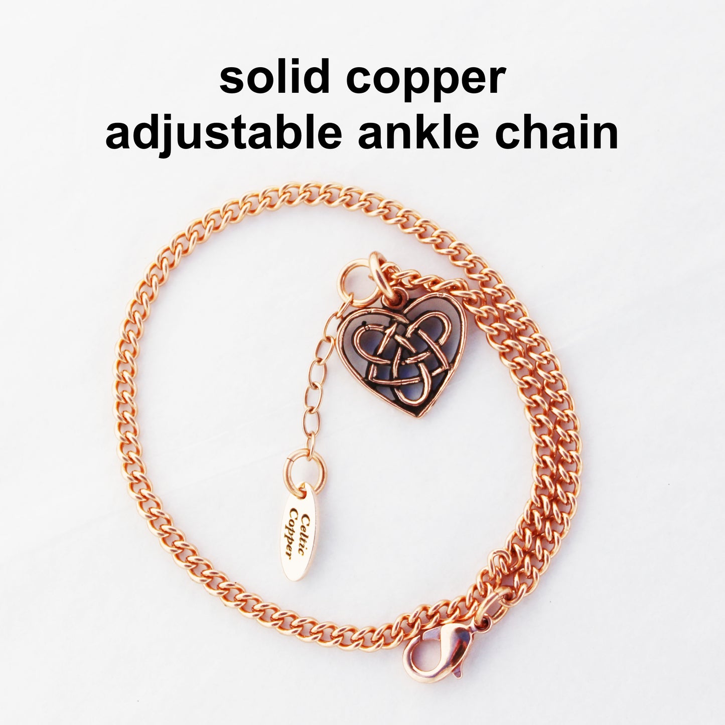 Celtic Heart Charm Ankle Chain Solid Copper Anklet Chain With Irish Love Knot Work Heart Charm