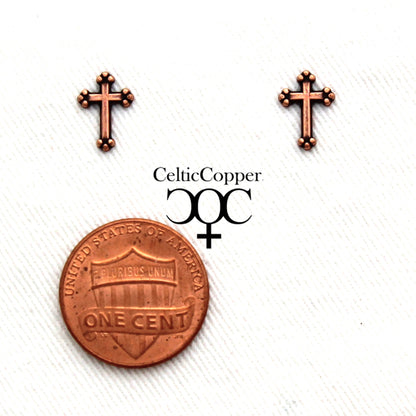 Copper Stud Earrings 2 Pair Set Copper Ball Studs And Copper Florentine Cross Earrings