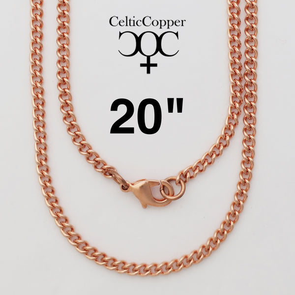 Solid Copper Cuban Curb Chain Necklace 20 Inches NC71 Fine 3mm Copper Curb Chain Necklace 20" Relaxed Fit